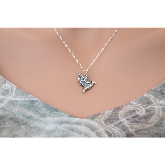Sterling Silver Flying Bat Charm Necklace, Silver Flying Bat Pendant Necklace - Picture 1 of 3